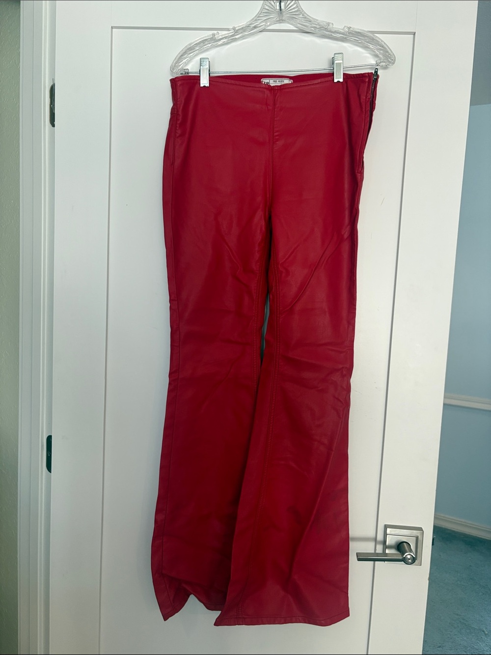 Free People Red Faux Leather Flare Pants SZ 28 - has discolorations, discounted